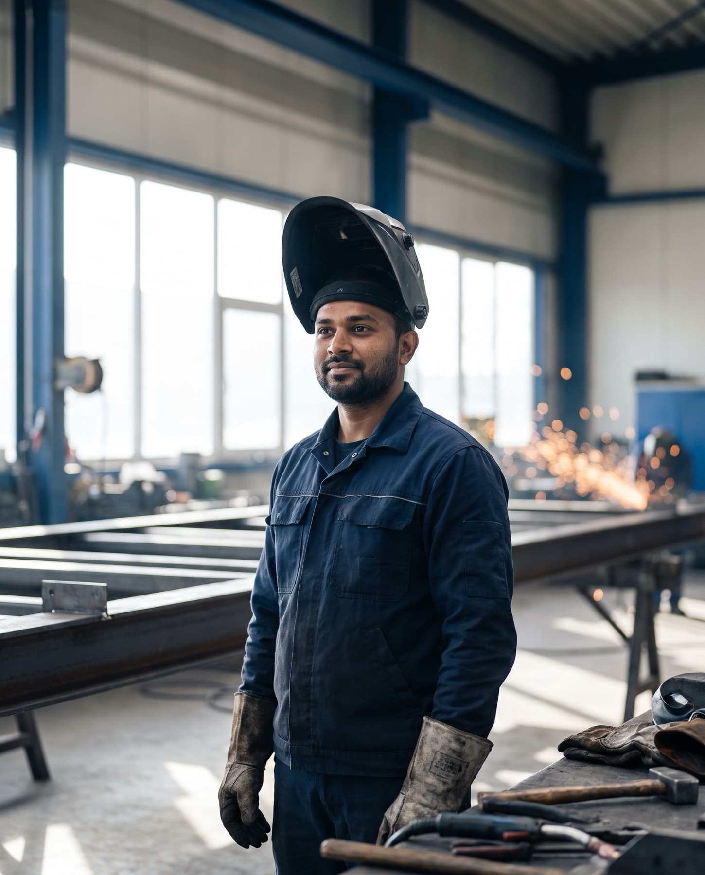 Un sudor într-un atelier modern de confecții metalice
